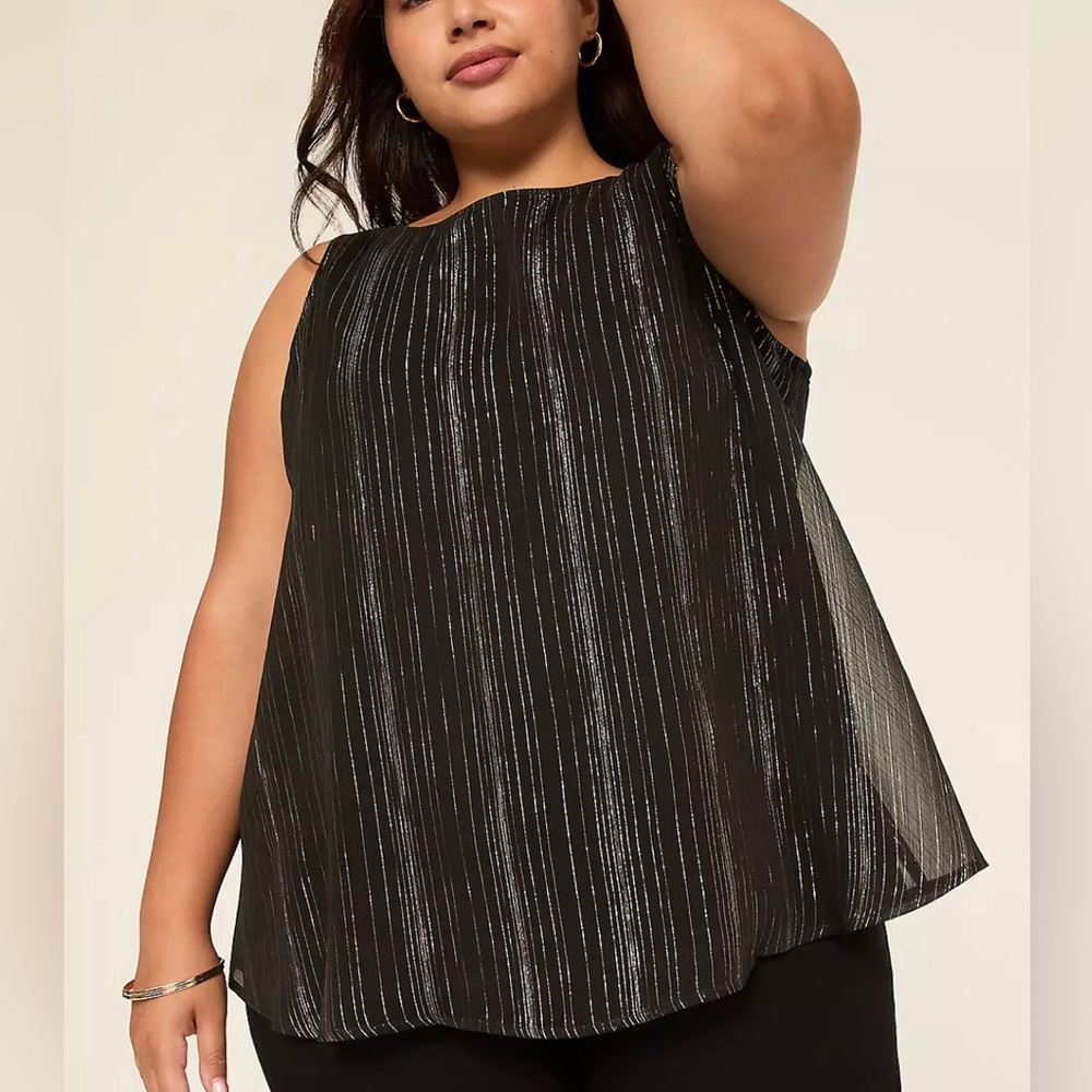 NWT Lane Bryant Black and Silver Threaded Blouse